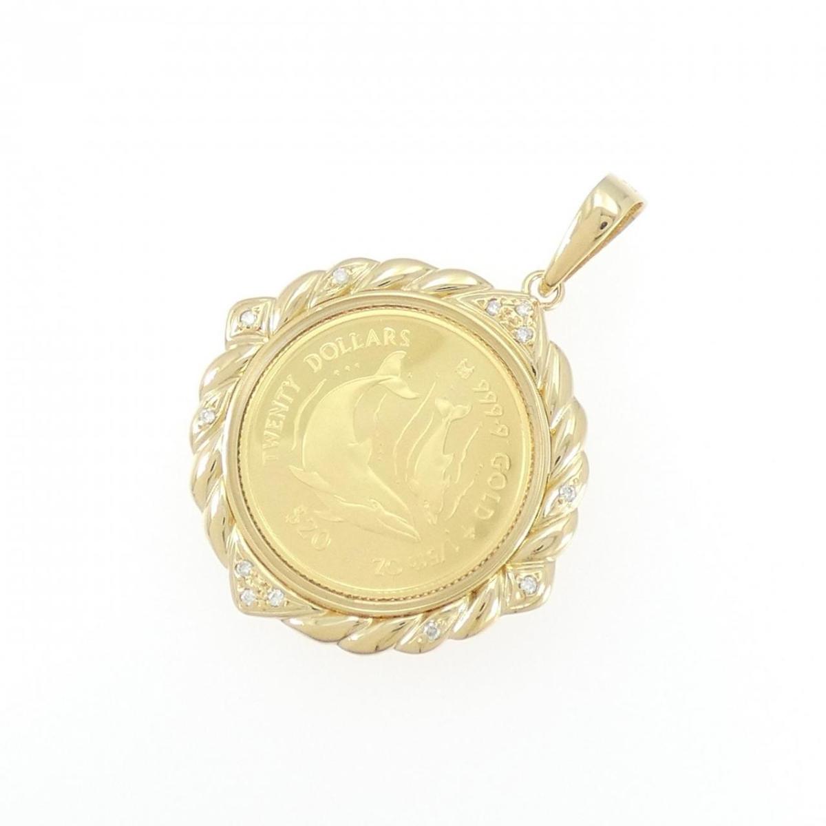 K18YG(枠) ダイヤモンド コイン ペンダント 0.12CT【中古】|KOMEHYO ONLINESTORE 店
