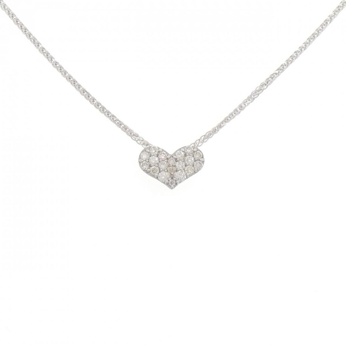 K18WG/750WG ハート パヴェ ダイヤモンド ネックレス 0.2CT【中古】