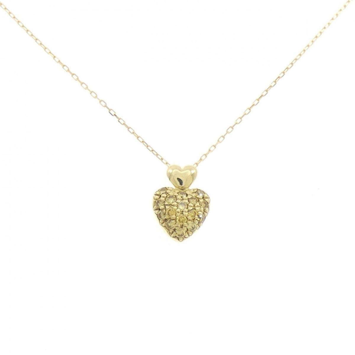K18YG ハート パヴェ ダイヤモンド ネックレス 0.15CT【中古】