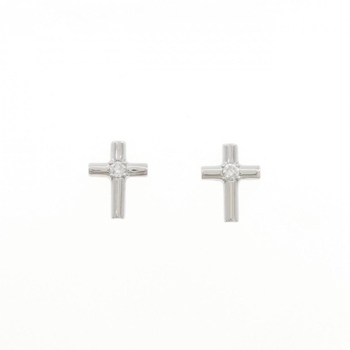 PT850 クロス ダイヤモンド ピアス 0.08CT【中古】