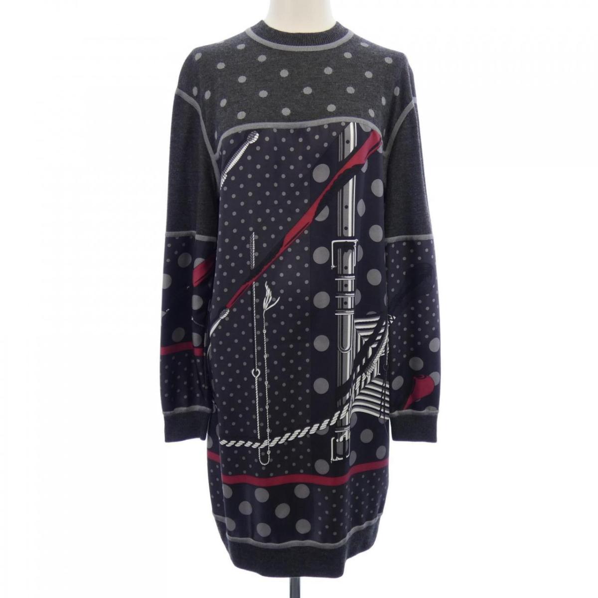 エルメス HERMES CLIL-CLAC A POIS *17-7754 ツイルレーヌ ワンピース【中古】