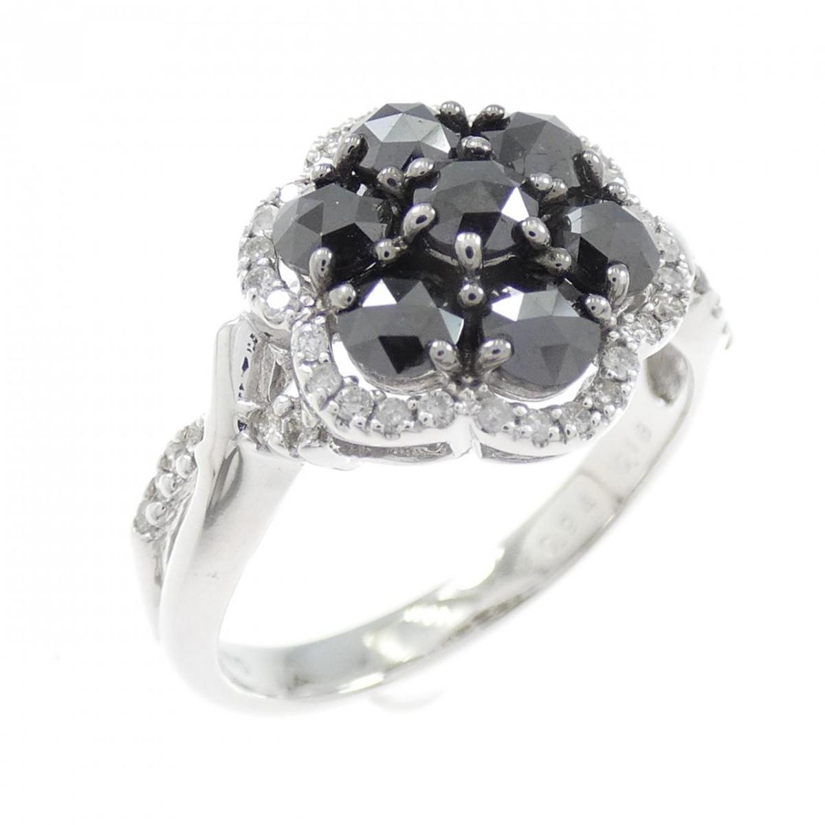 K14WG/K14BG フラワー ダイヤモンド リング 0.94CT【中古】