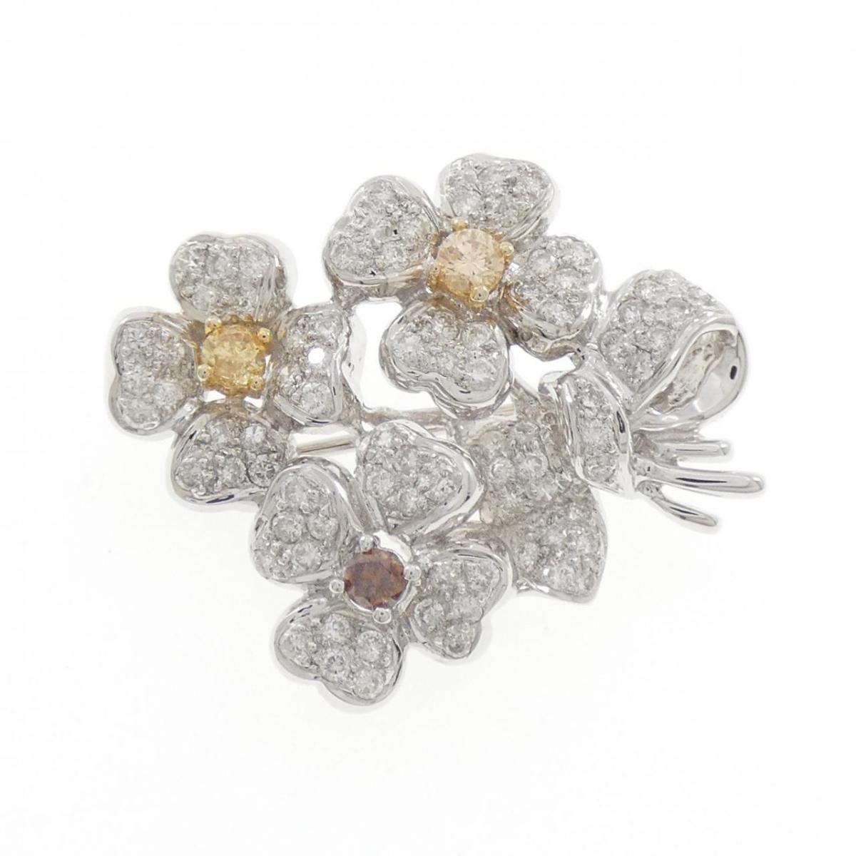 K18WG フラワー ダイヤモンド ブローチ 0.27CT【中古】