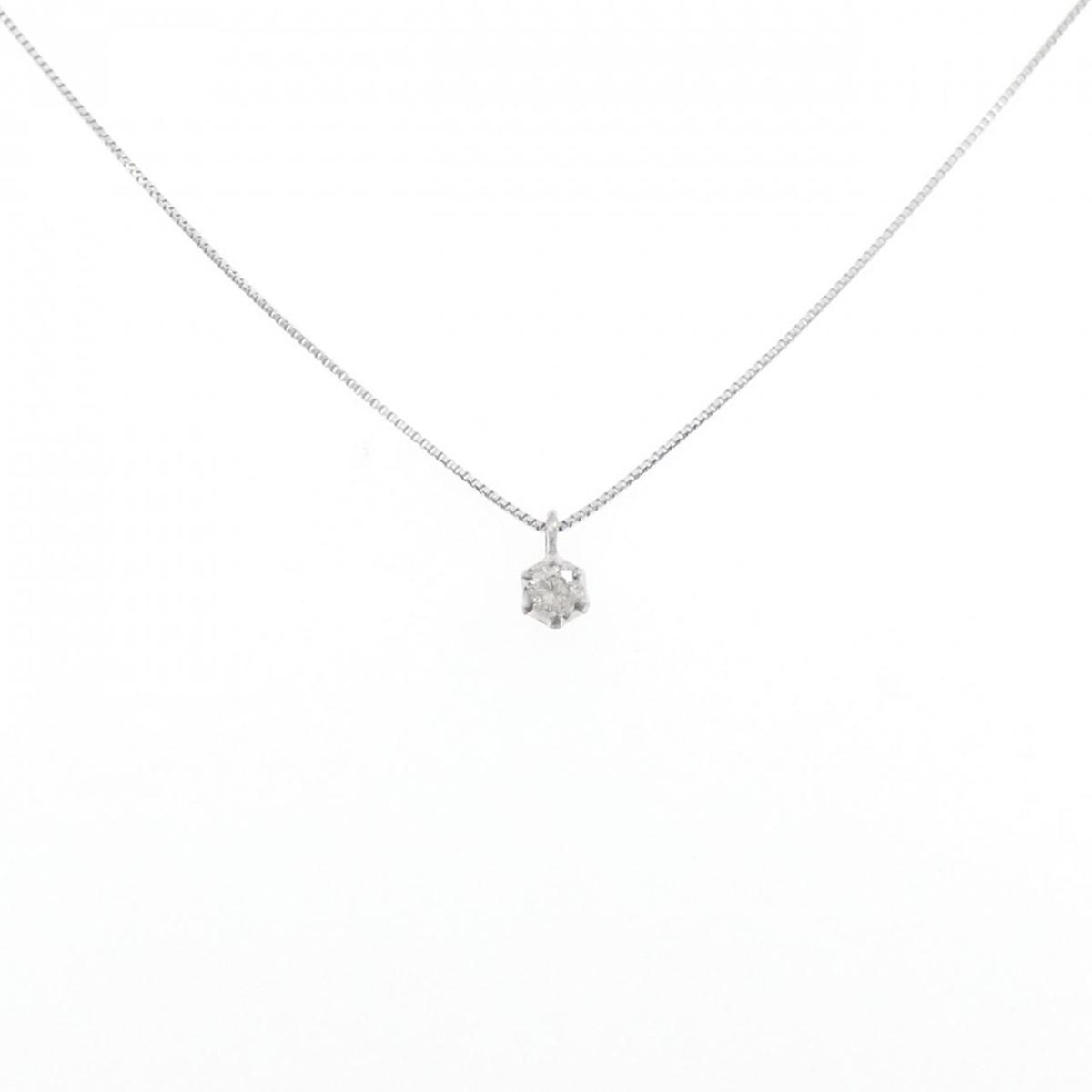 K18WG ソリティア ダイヤモンド ネックレス 0.10CT【中古】