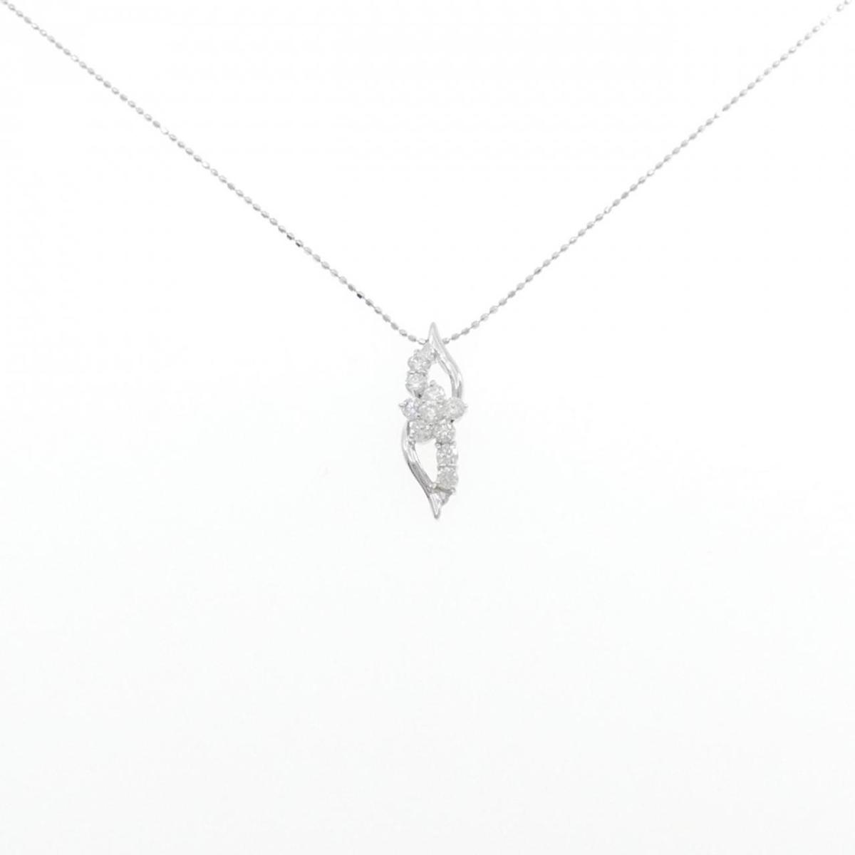 K18WG フラワー ダイヤモンド ネックレス 0.50CT【中古】