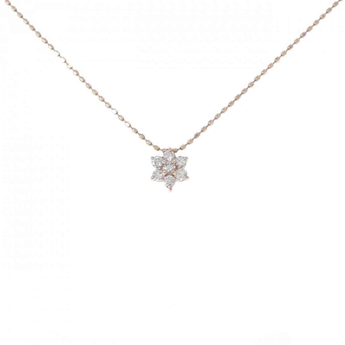 K10PG フラワー ダイヤモンド ネックレス 0.15CT【中古】