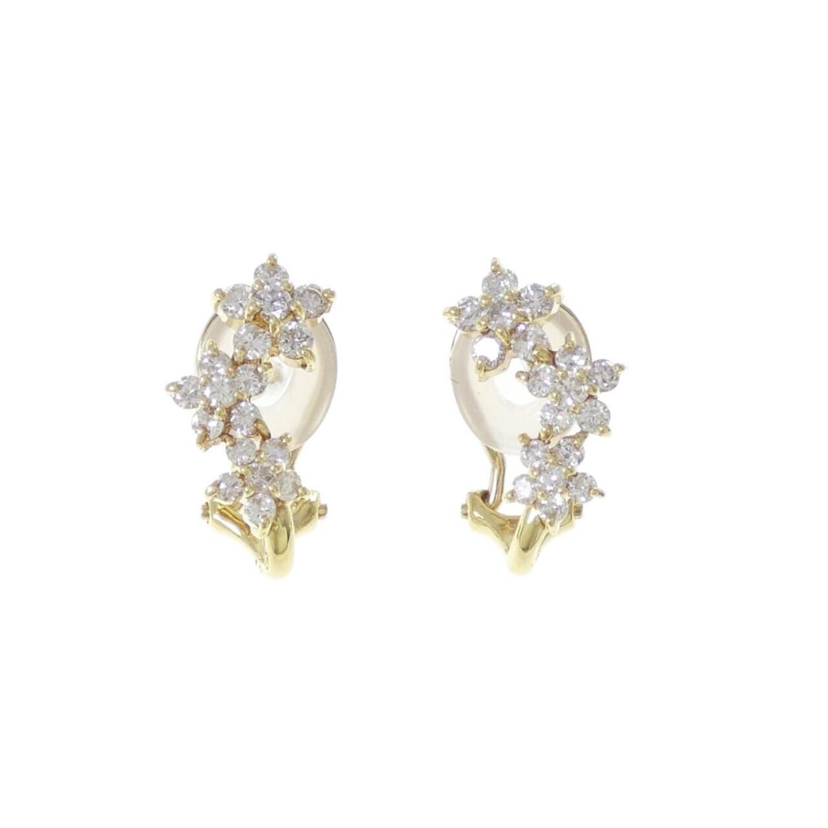 K18YG フラワー ダイヤモンド ピアス 0.82CT【中古】
