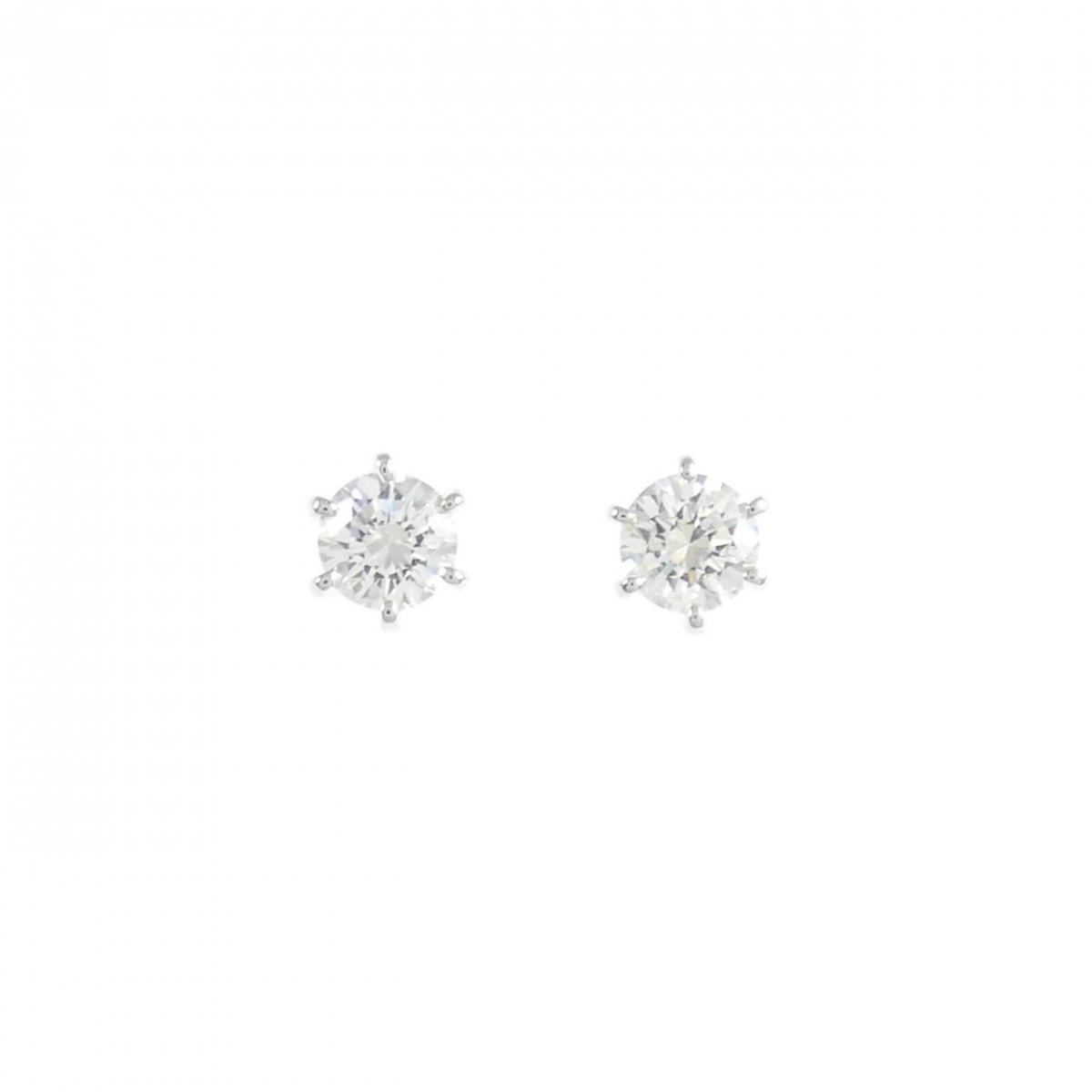 K14WG ソリティア ダイヤモンド ピアス 0.54CT【中古】