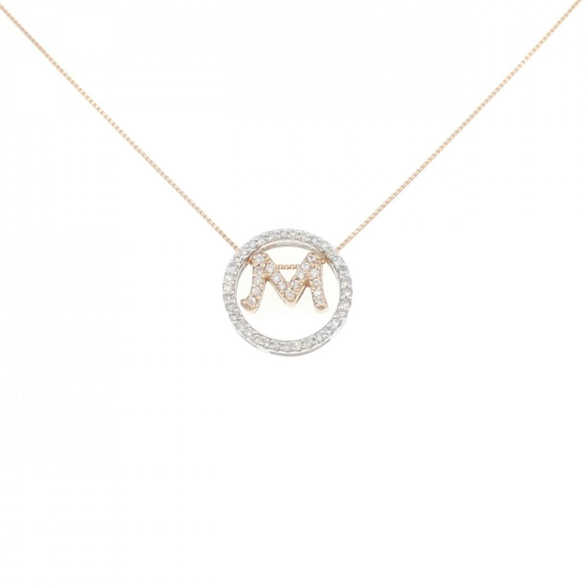 K18PG/K14WG イニシャルM ダイヤモンド ネックレス 0.33CT【中古】