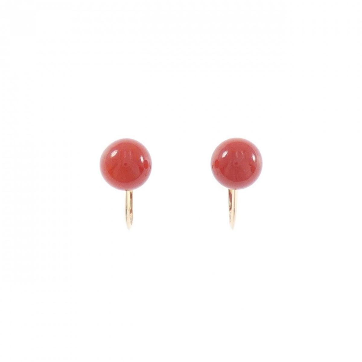 K18PG サンゴ イヤリング 7.5mm【中古】