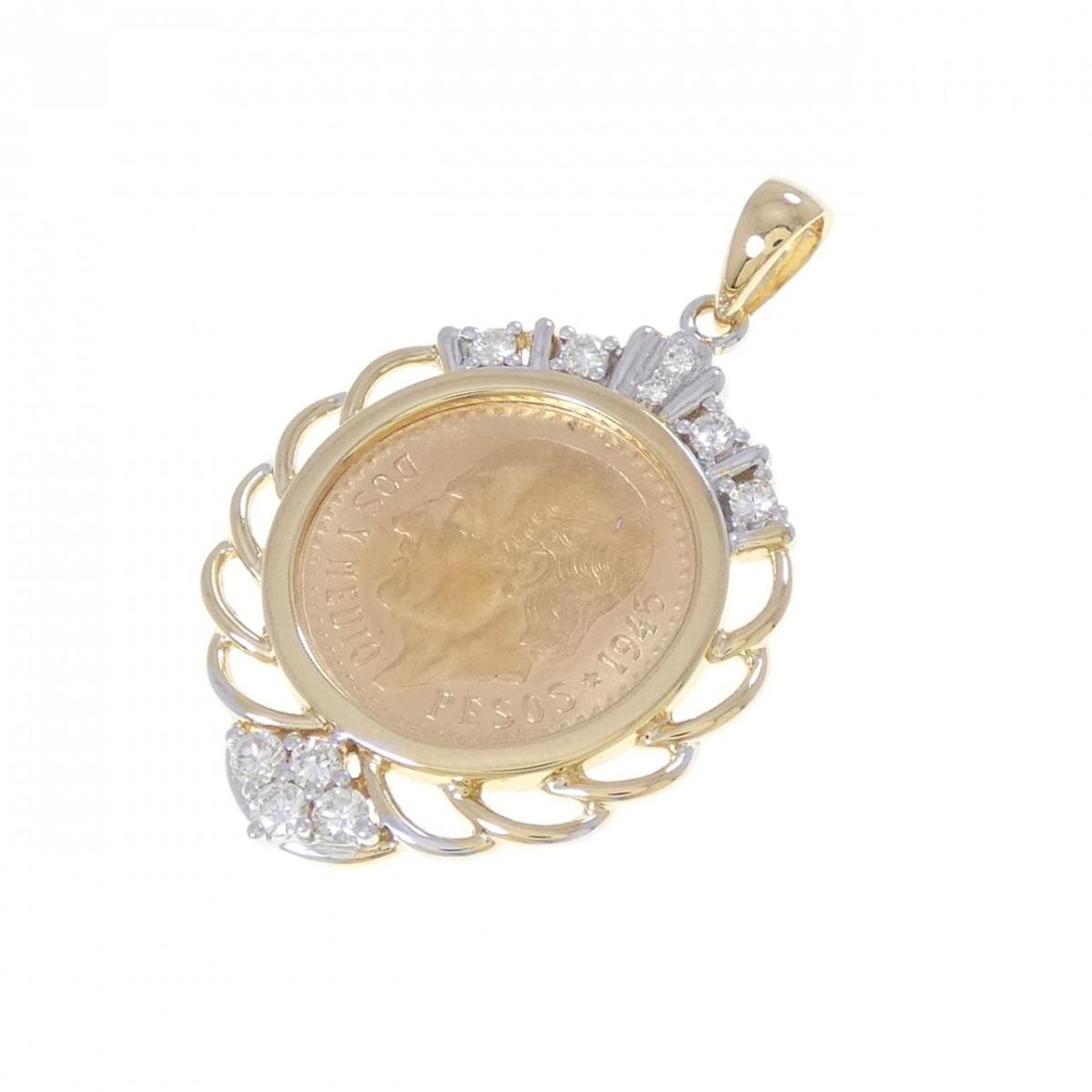 18KTYG/18KTWG(枠) ダイヤモンド コイン ペンダント 0.23CT【中古】｜KOMEHYO ONLINESTORE 店