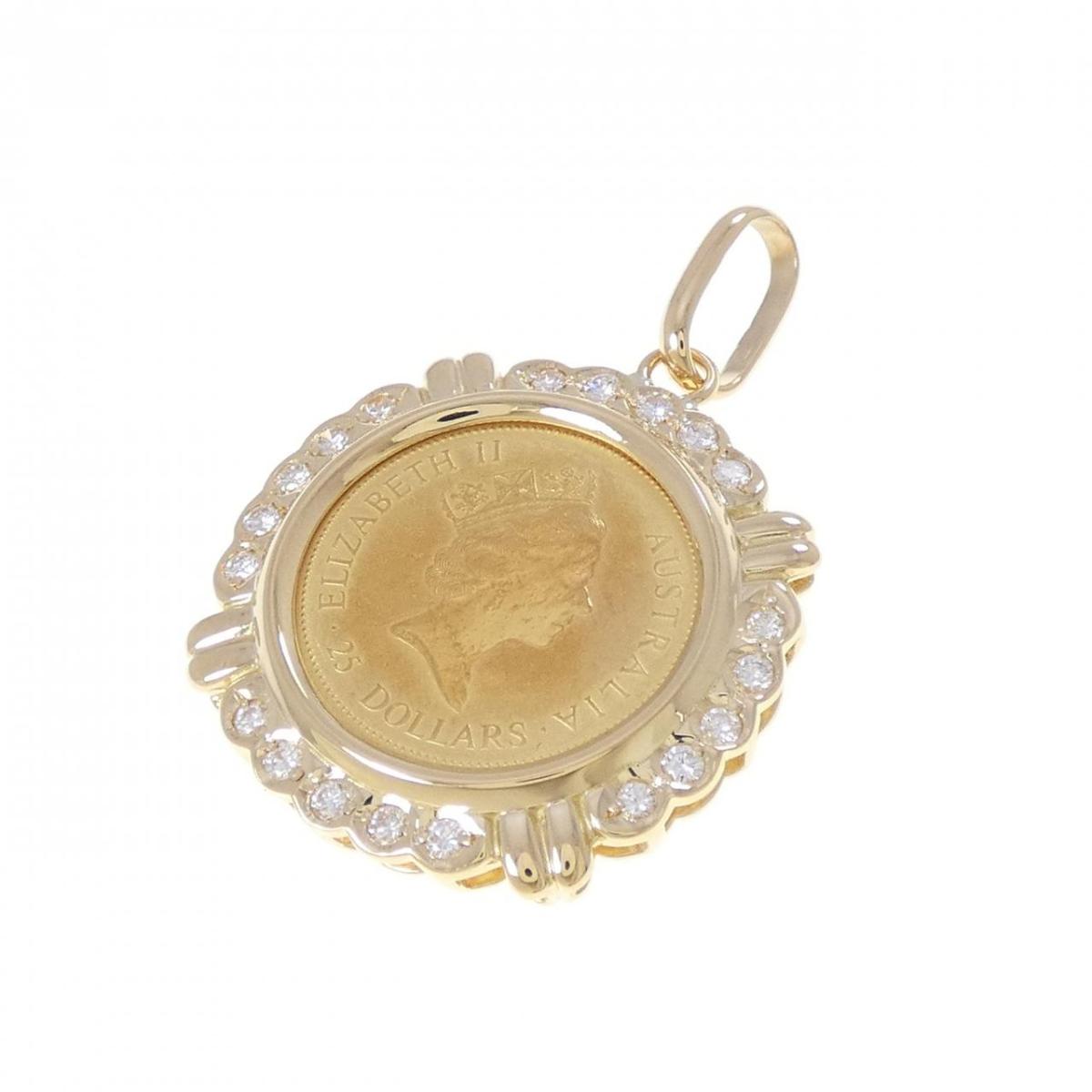 K18YG(枠) ダイヤモンド コイン ペンダント 0.4CT【中古】