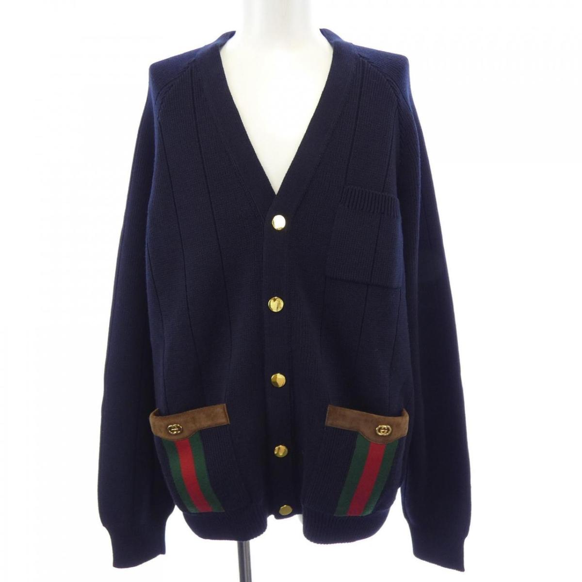 グッチ GUCCI ウェッブ付き添い人ウールブレンドニットカーディガン 626349 XKBFJ ジレー【中古】