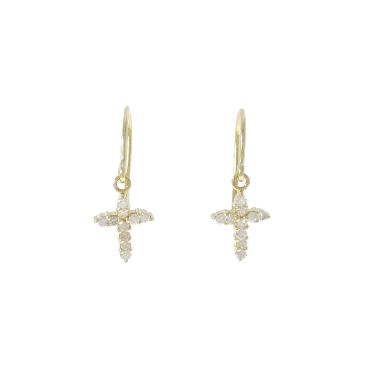 K18YG クロス ダイヤモンド ピアス 0.2CT【中古】