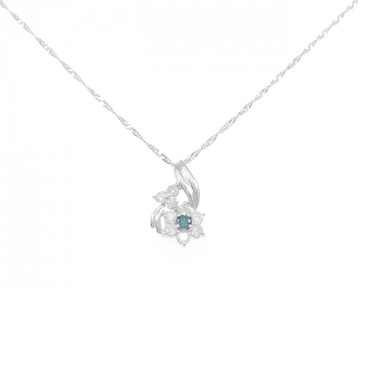 K18WG フラワー ダイヤモンド ネックレス 0.3CT【中古】