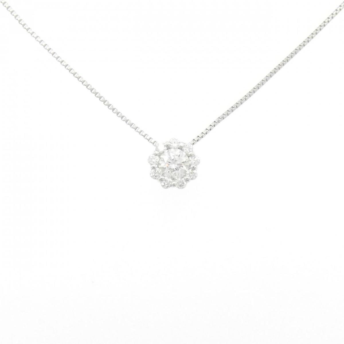 K18WG フラワー ダイヤモンド ネックレス 0.40CT【中古】