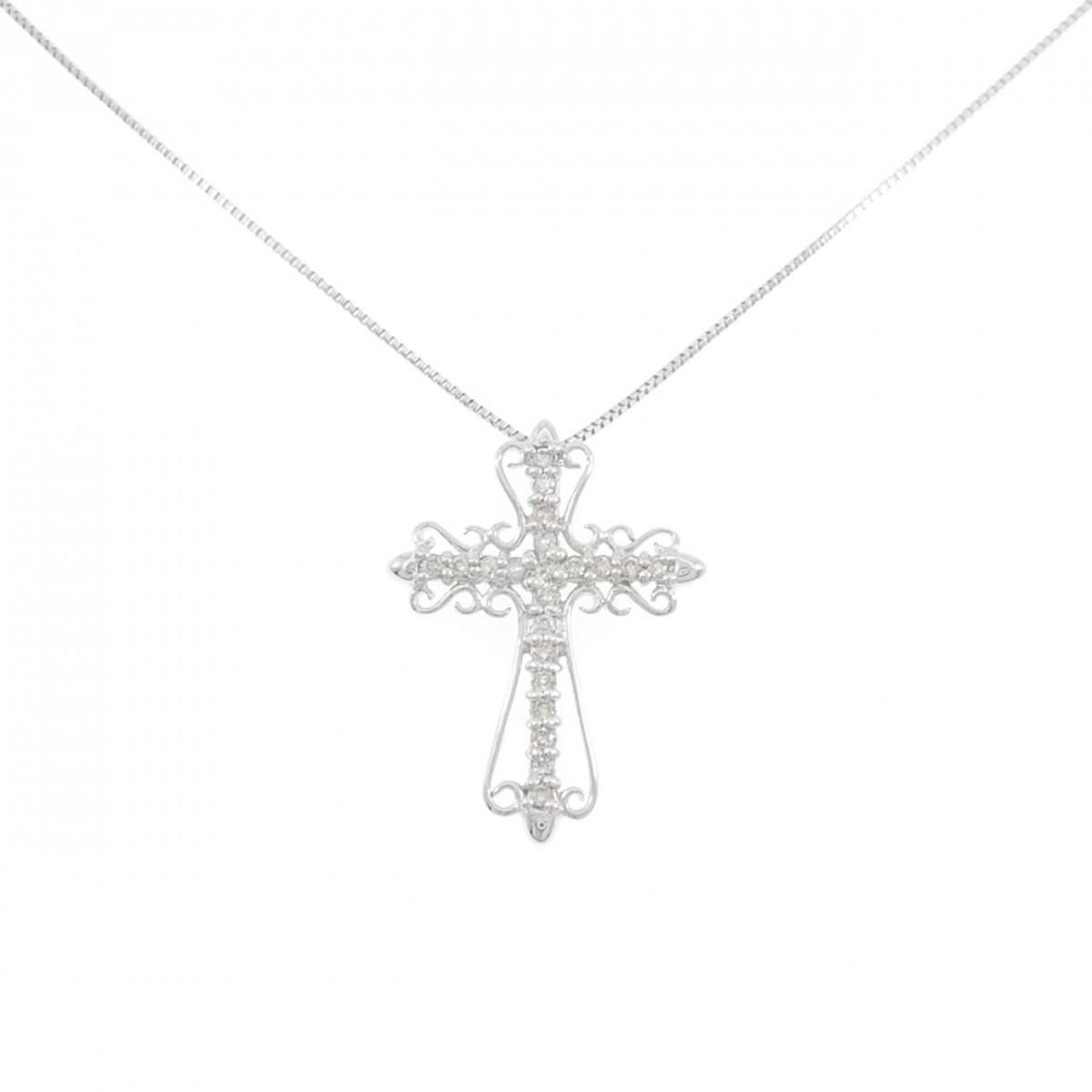 K18WG クロス ダイヤモンド ネックレス 0.15CT【中古】