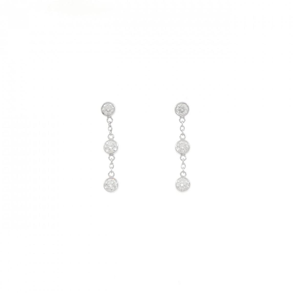 K18WG スリーストーン ダイヤモンド ピアス 0.34CT【中古】