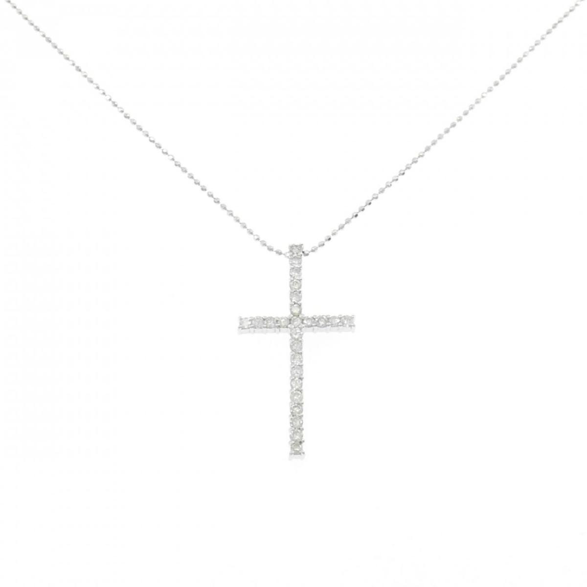 K18WG クロス ダイヤモンド ネックレス 0.50CT【中古】