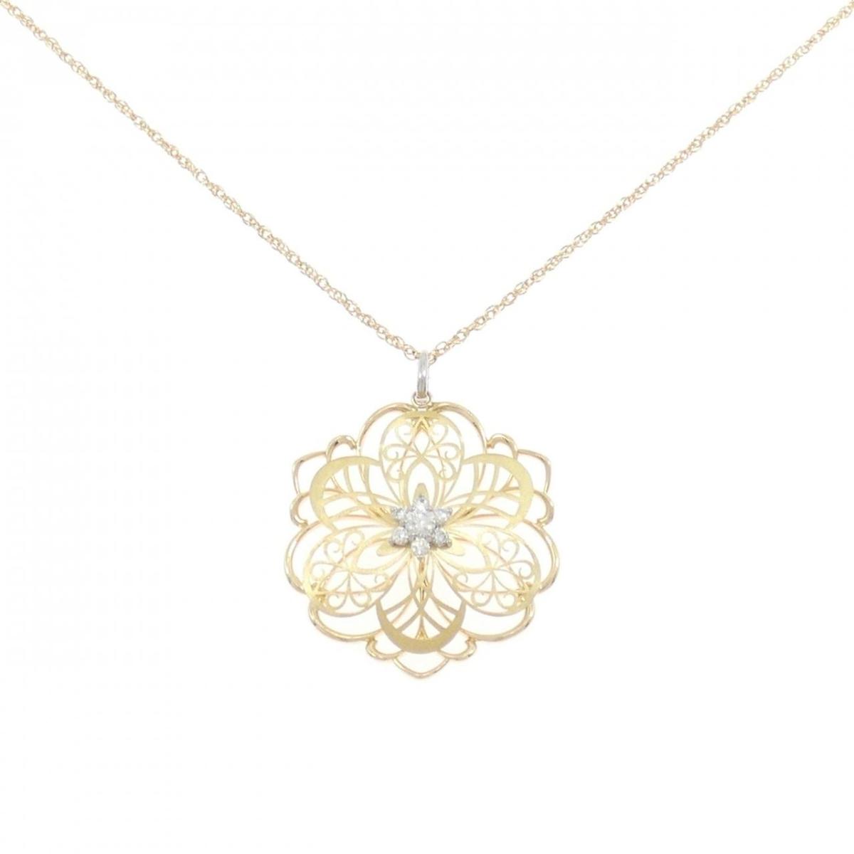 K18YG/PT900 フラワー ダイヤモンド ネックレス 0.30CT【中古】