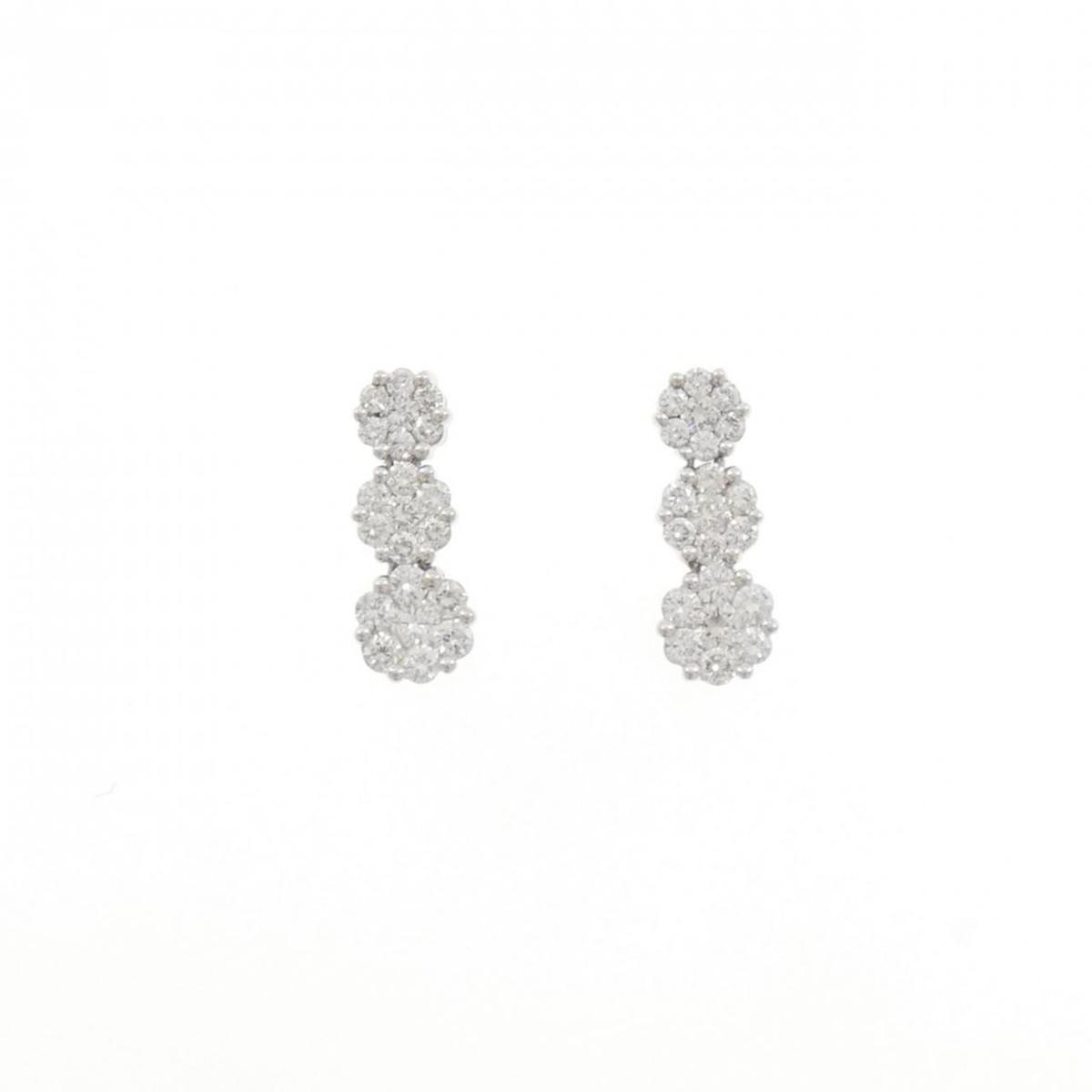 K18WG フラワー ダイヤモンド ピアス 1.00CT【中古】