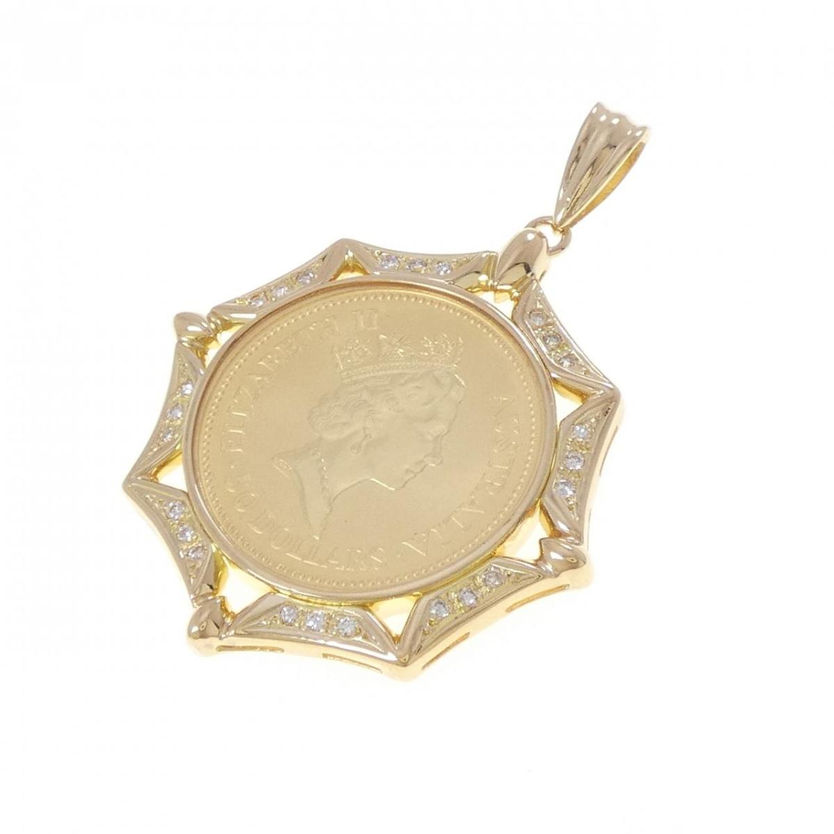 K18YG(枠) ダイヤモンド コイン ペンダント 0.24CT【中古】