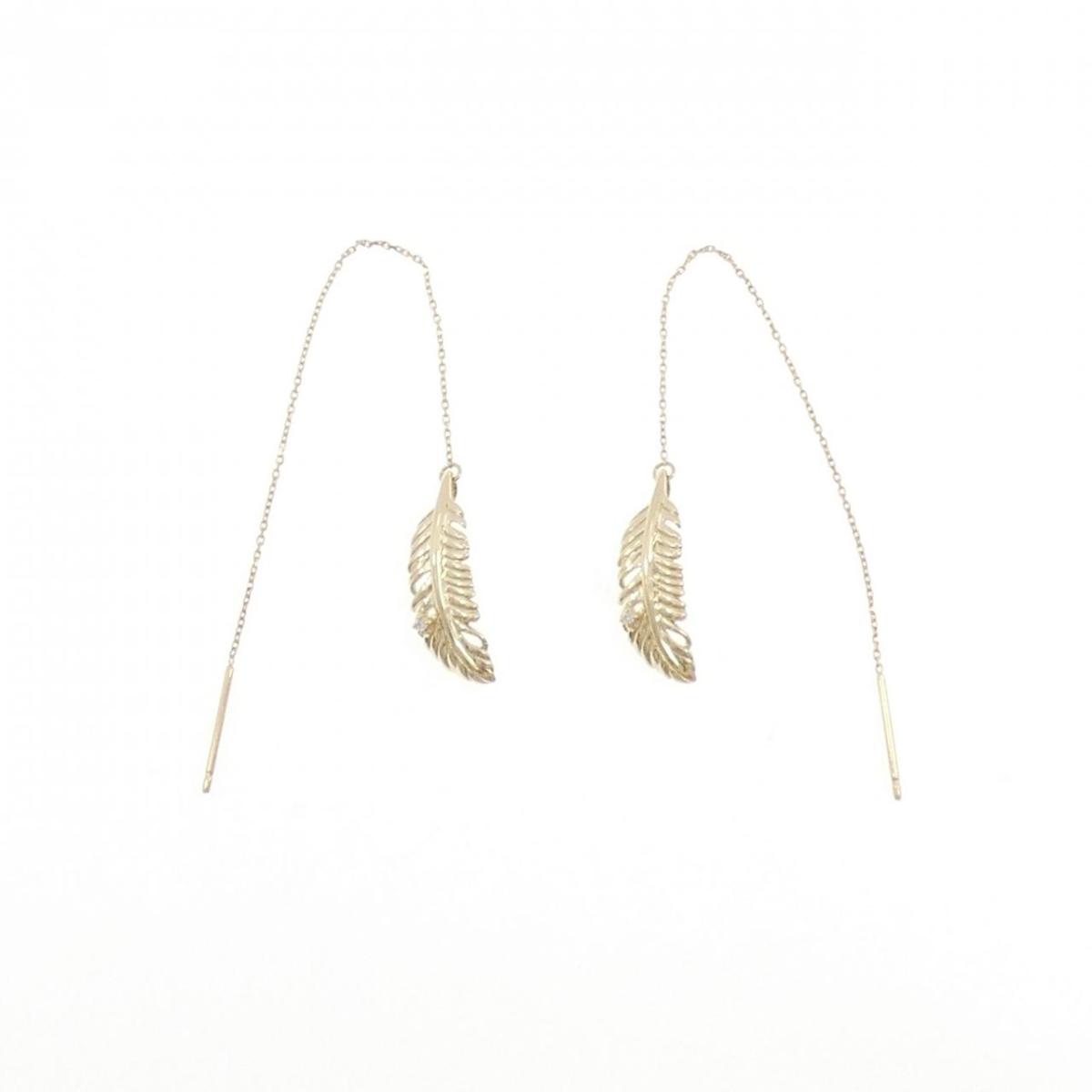 K10YG リーフ ダイヤモンド ピアス 0.010CT【中古】