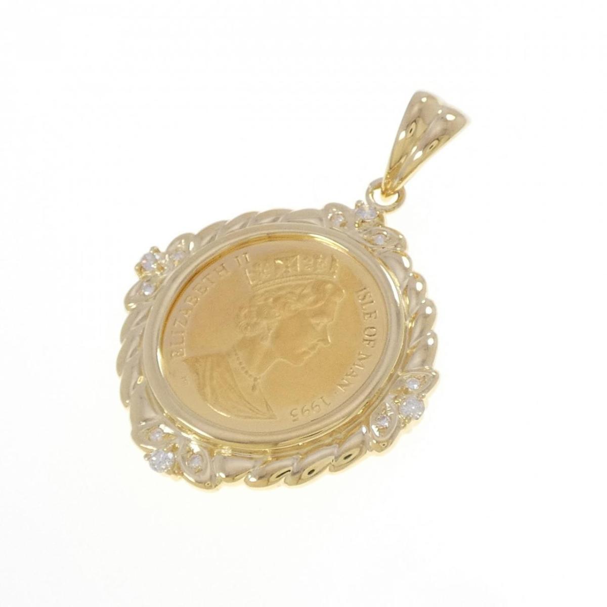 K18YG(枠) ダイヤモンド コイン ペンダント 0.25CT【中古】
