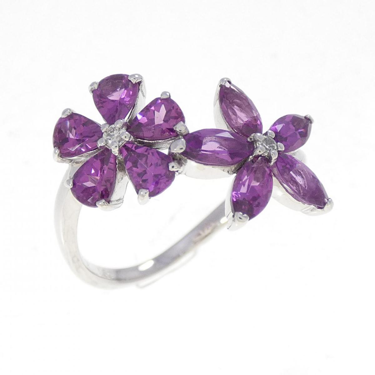 K18WG フラワー ガーネット リング 1.60CT【中古】