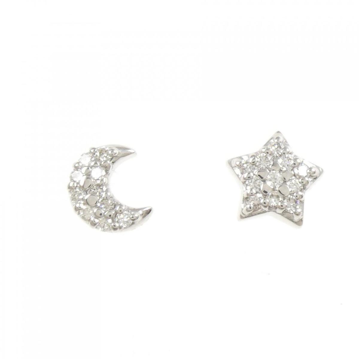 K18WG ムーン×スター ダイヤモンド ピアス 0.21CT【中古】