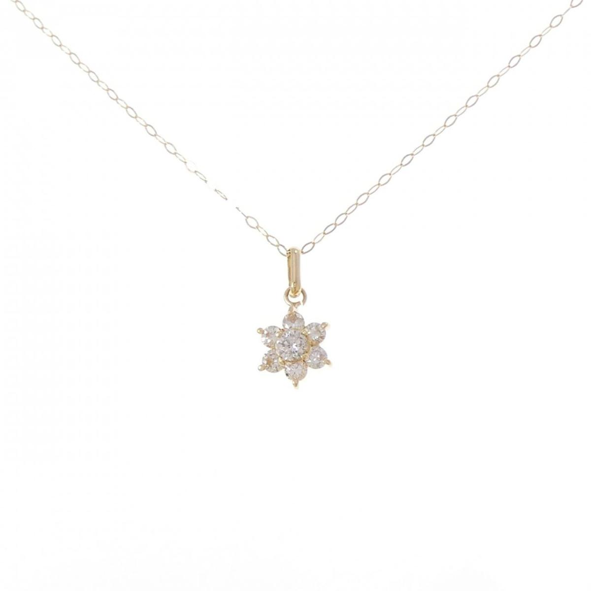 K18YG フラワー ダイヤモンド ネックレス 0.52CT【中古】