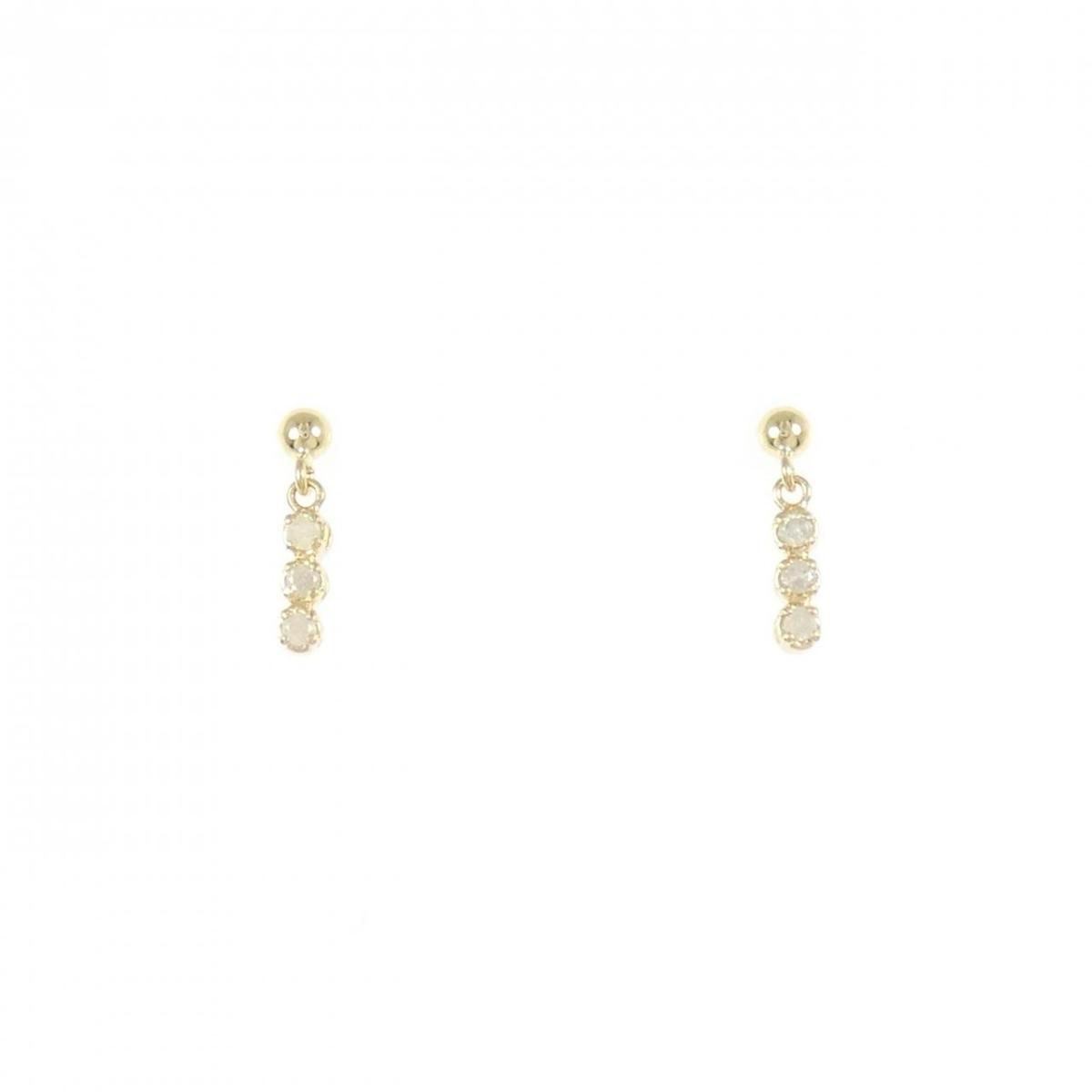 K18YG スリーストーン ダイヤモンド ピアス 0.10CT【中古】