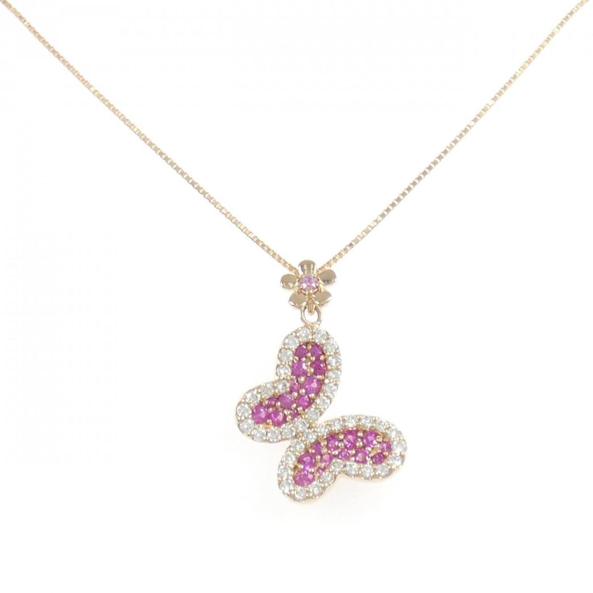 K18PG バタフライ&times;フラワー カラーストーン ネックレス【中古】｜KOMEHYO ONLINESTORE 店