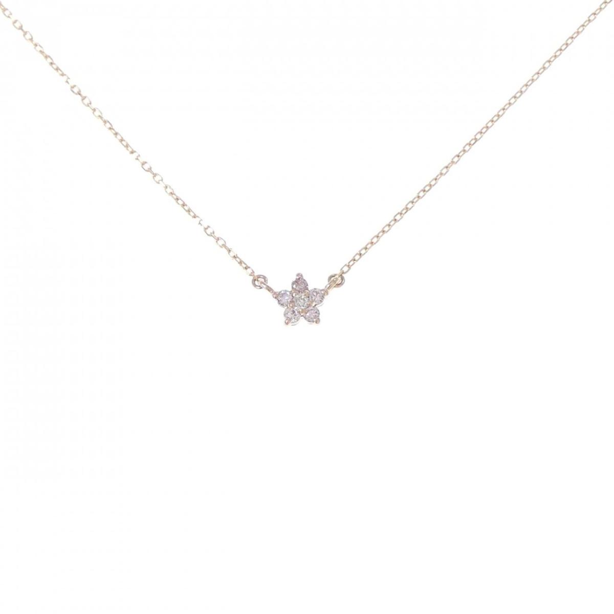 K18PG フラワー ダイヤモンド ネックレス 0.04CT【中古】