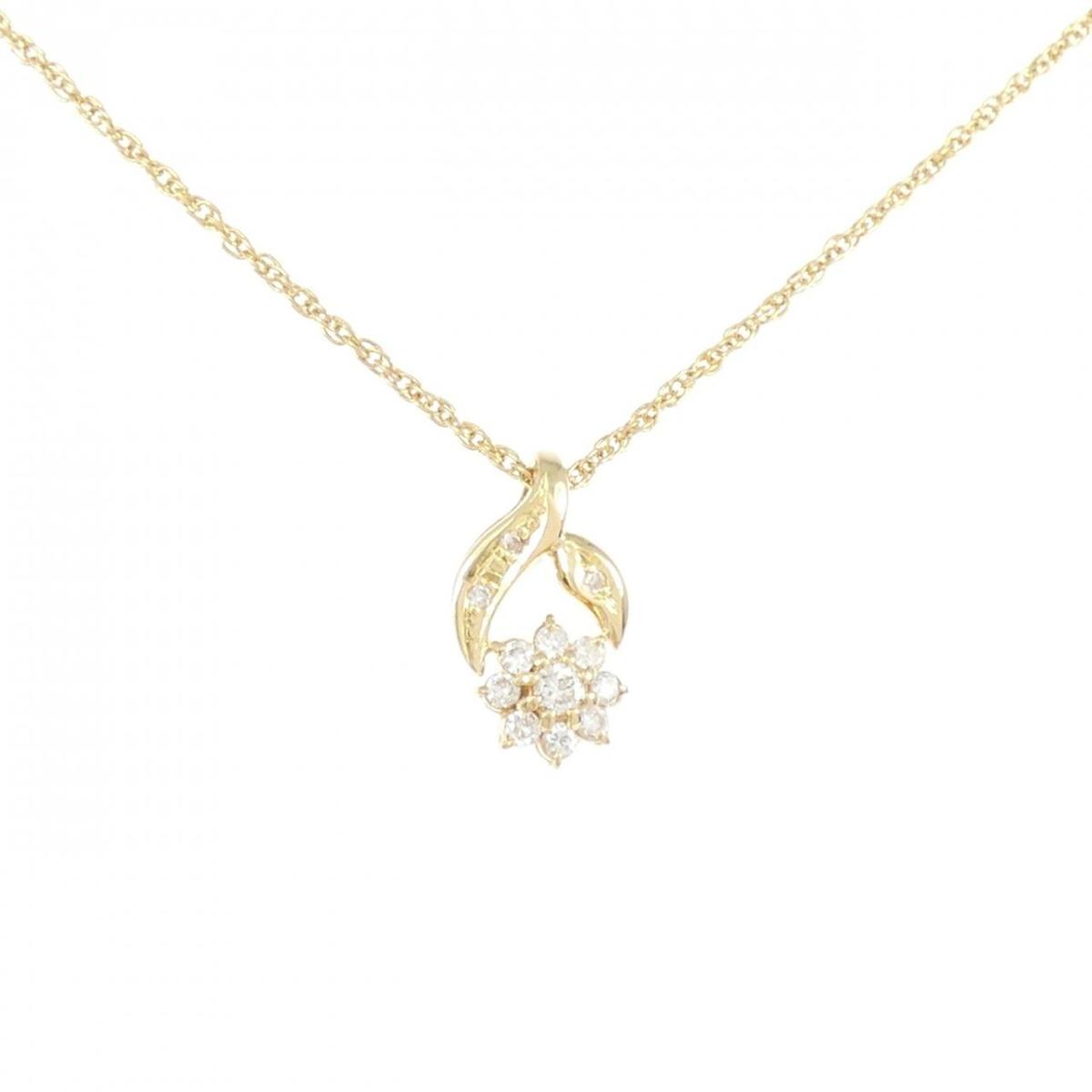 K18YG フラワー ダイヤモンド ネックレス 0.22CT【中古】