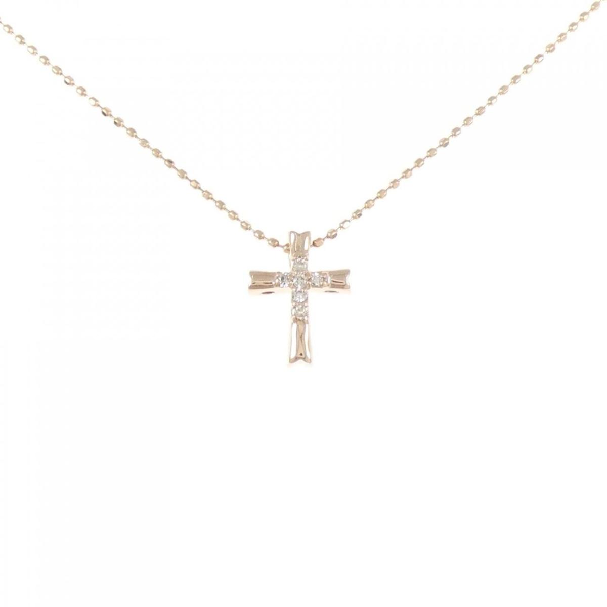 K10PG クロス ダイヤモンド ネックレス 0.04CT【中古】
