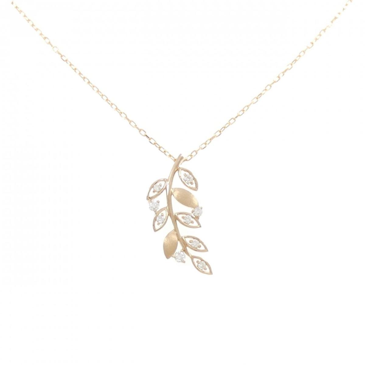 K18PG リーフ ダイヤモンド ネックレス 0.17CT【中古】