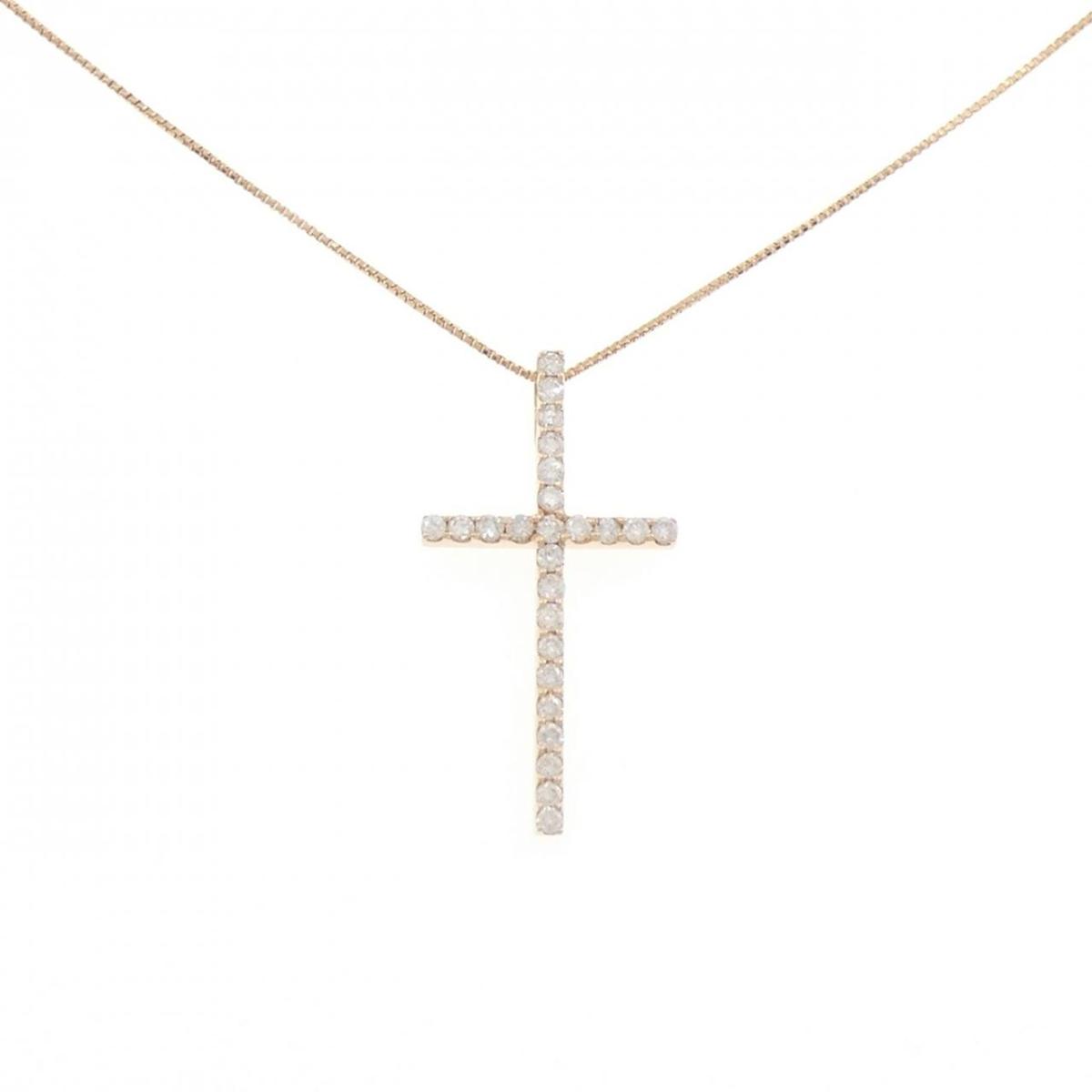 K18PG クロス ダイヤモンド ネックレス 0.50CT【中古】