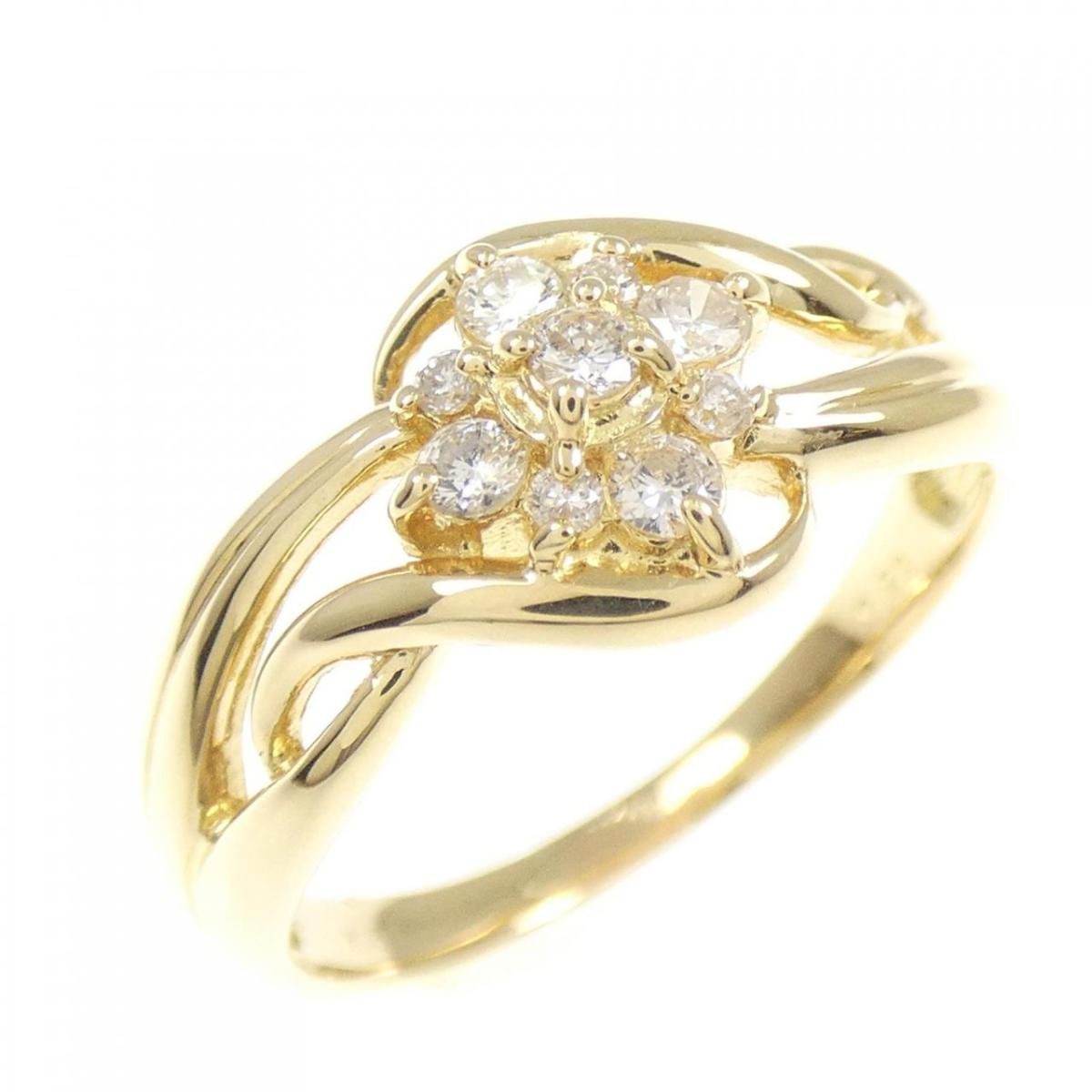 K18YG フラワー ダイヤモンド リング 0.20CT【中古】