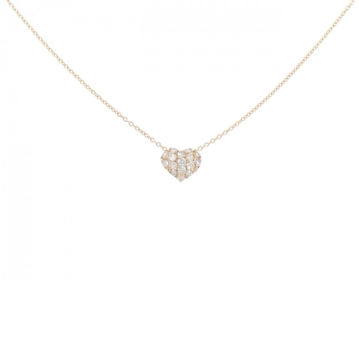 K18PG パヴェ ハート ダイヤモンド ネックレス 0.20CT【中古】