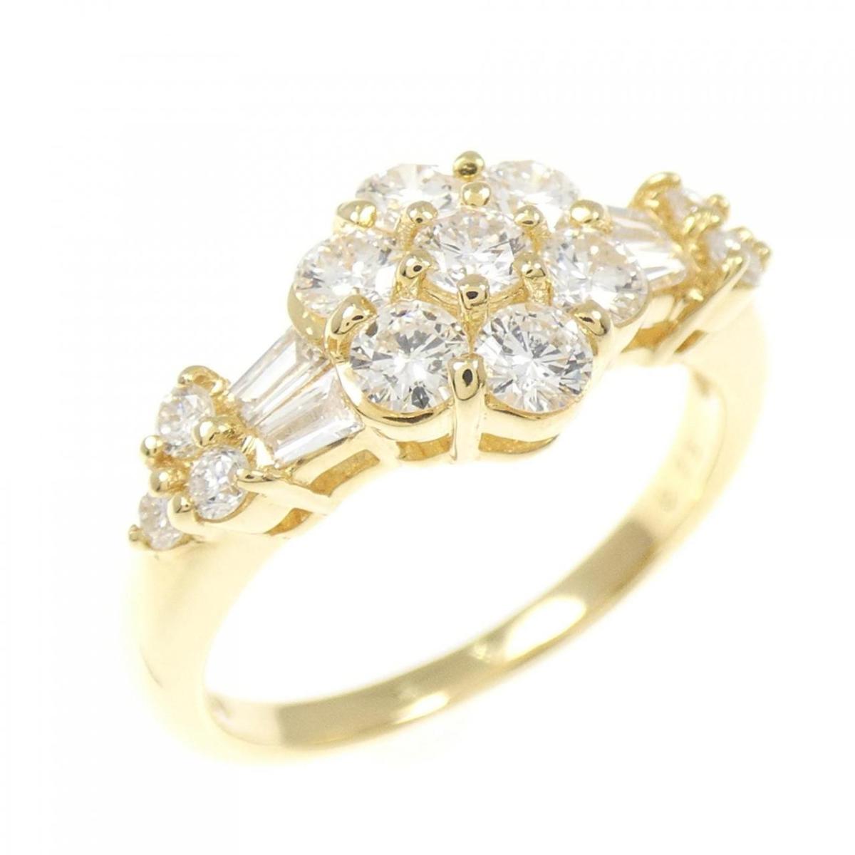 K18YG フラワー ダイヤモンド リング 0.75CT【中古】