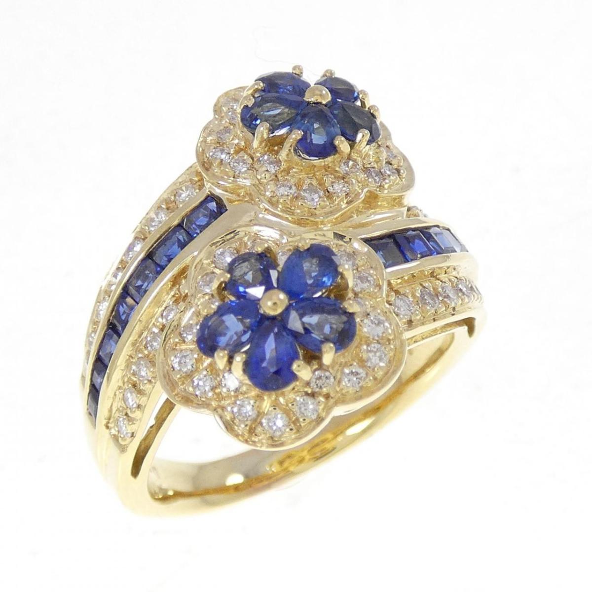 K18YG フラワー サファイヤ リング 2.41CT【中古】