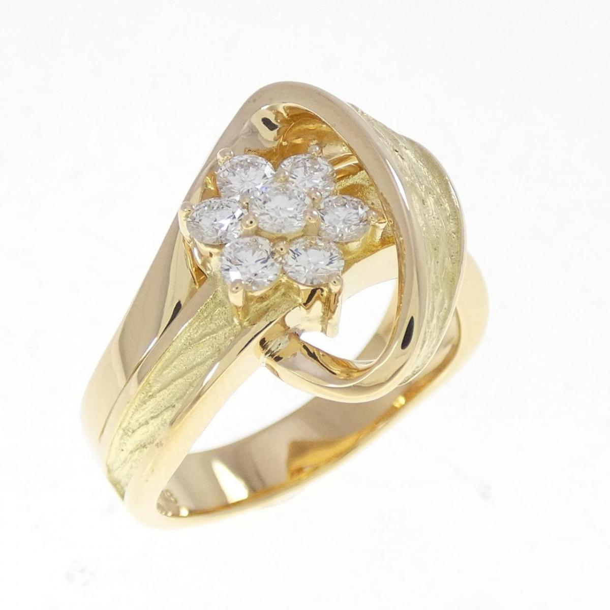 K18YG フラワー ダイヤモンド リング 0.44CT【中古】