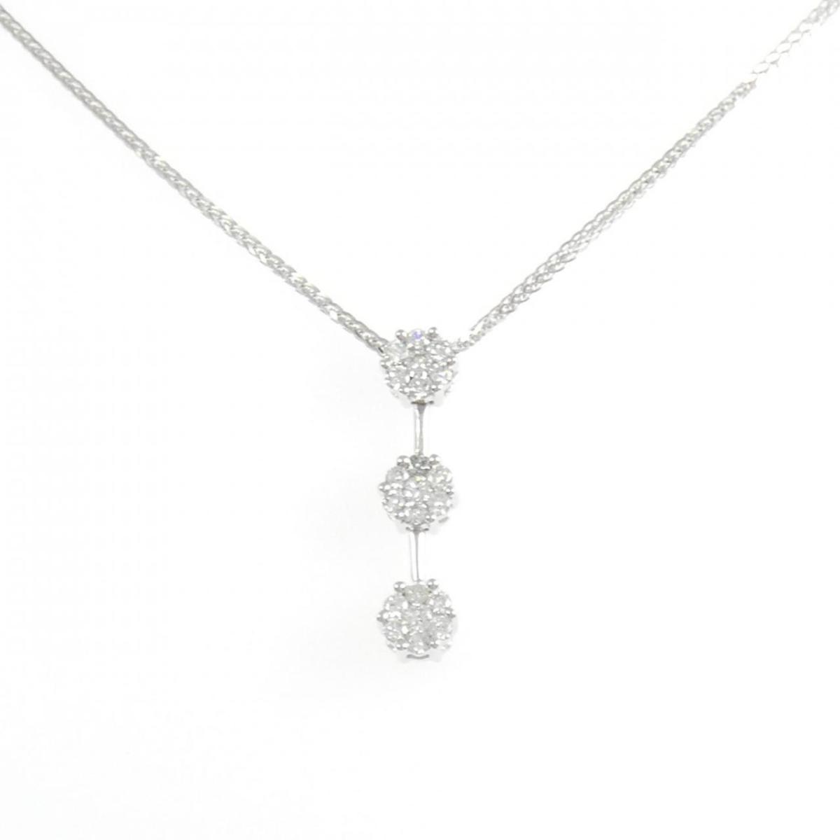 K18WG フラワー ダイヤモンド ネックレス 0.50CT【中古】