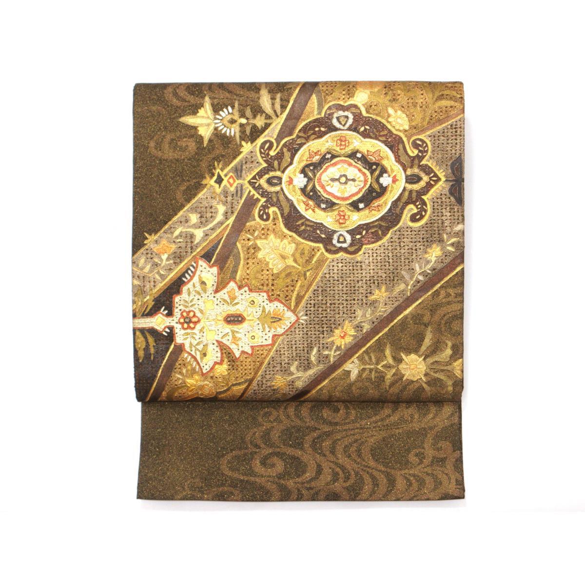 袋帯　染帯　刺繍入り　金彩加工【中古】
