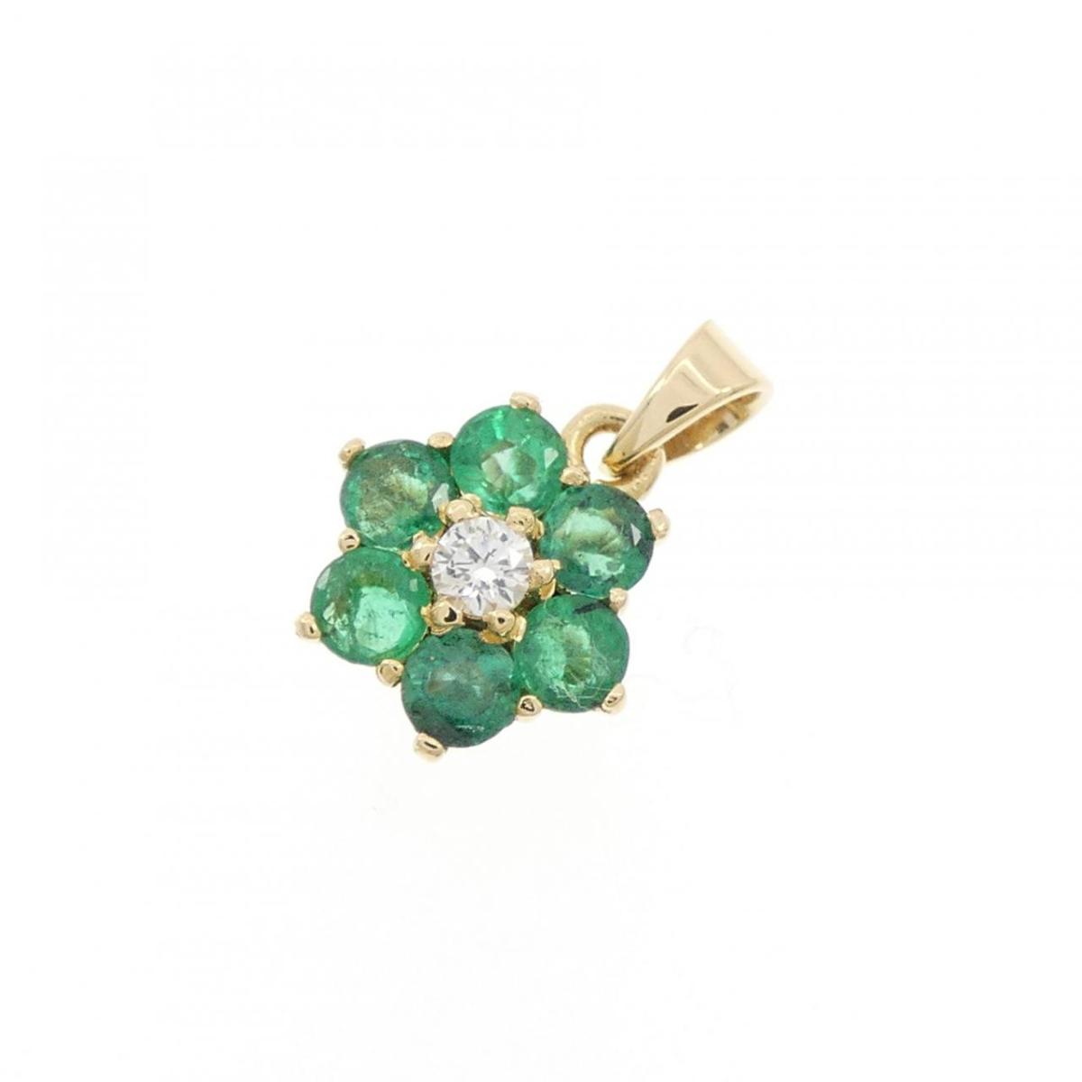 18KYG フラワー エメラルド ペンダント 0.75CT【中古】