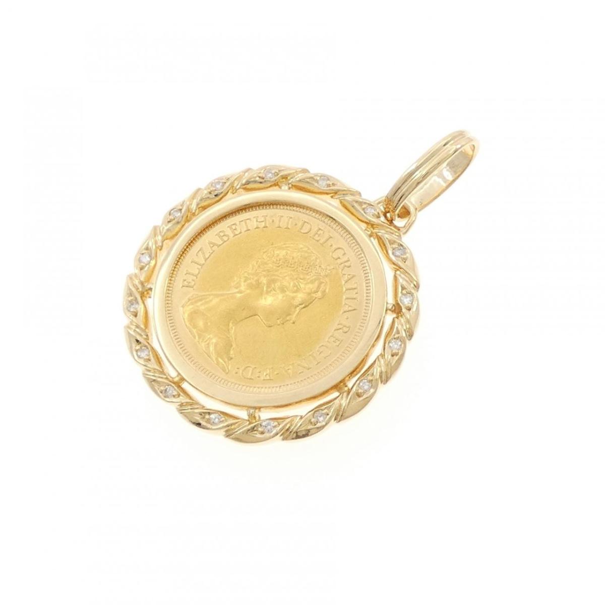 K18YG(枠) ダイヤモンド コイン ペンダント 0.15CT【中古】｜KOMEHYO ONLINESTORE 店
