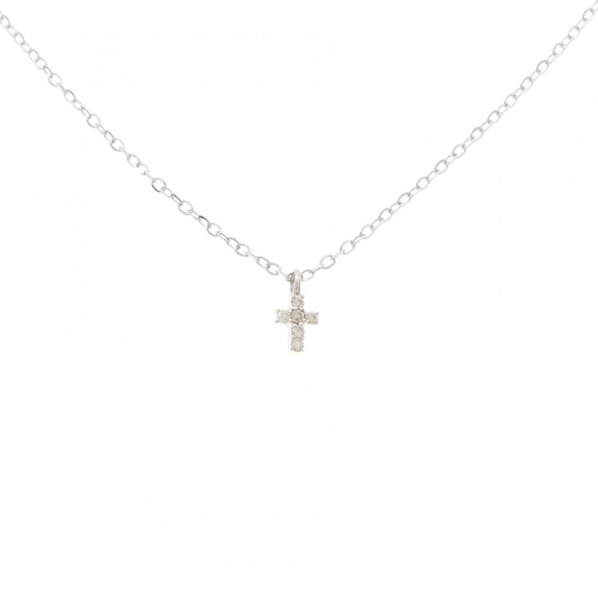 K18WG クロス ダイヤモンド ネックレス 0.05CT【中古】