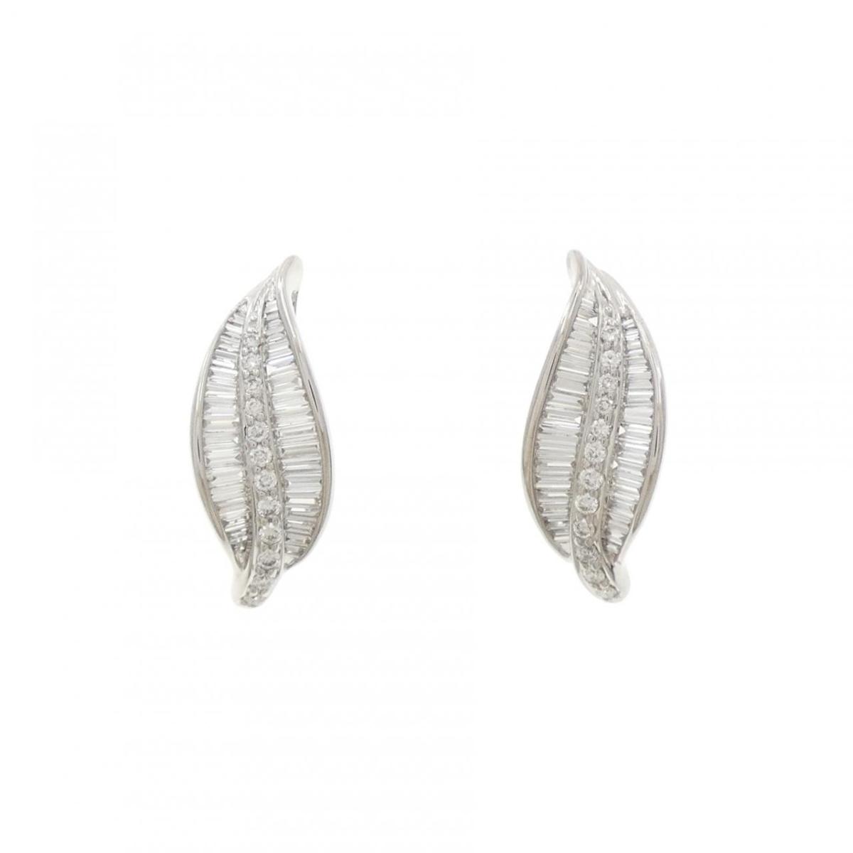 K18WG リーフ ダイヤモンド ピアス 1.11CT【中古】 140,300円