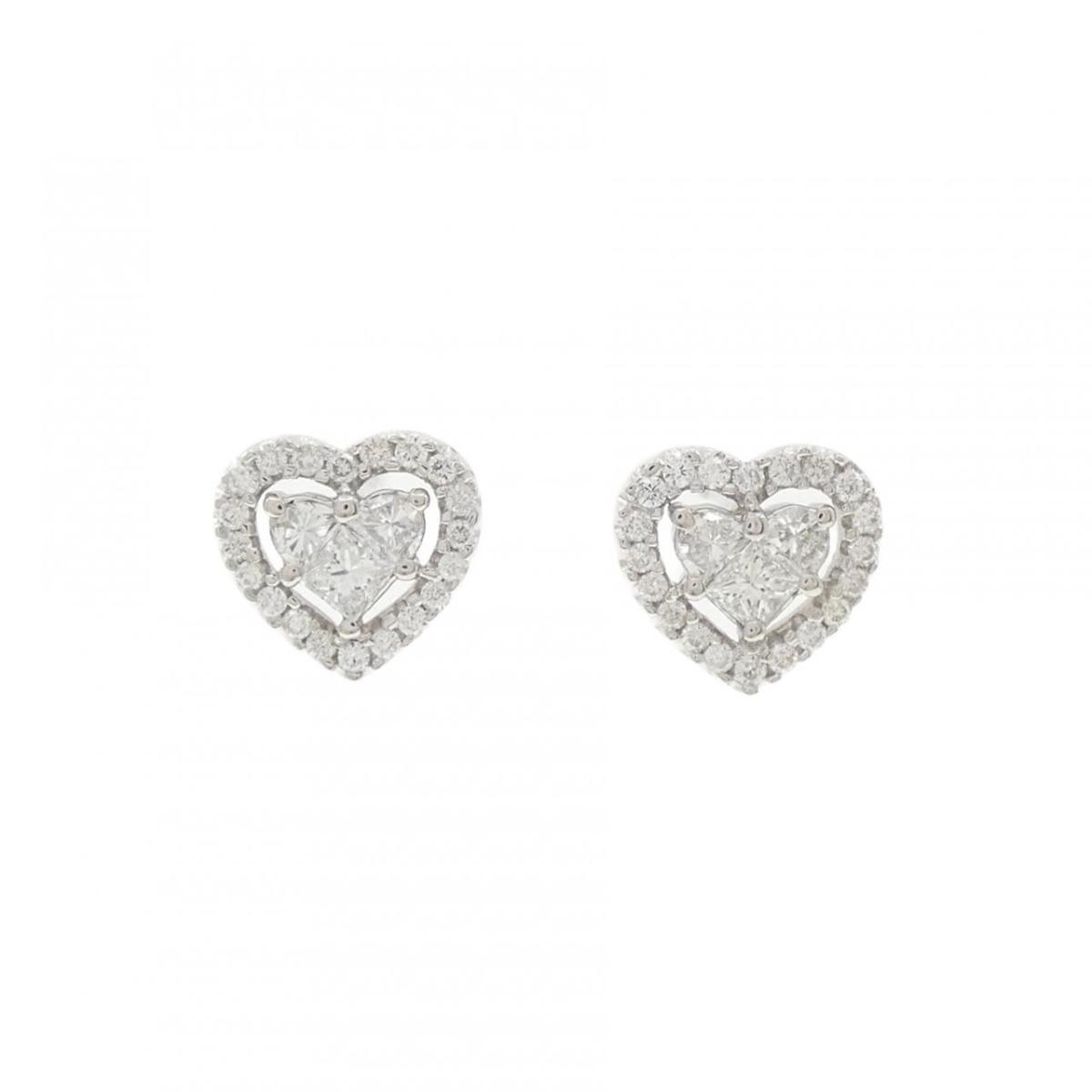 K18WG ハート ダイヤモンド ピアス【中古】 99,330円
